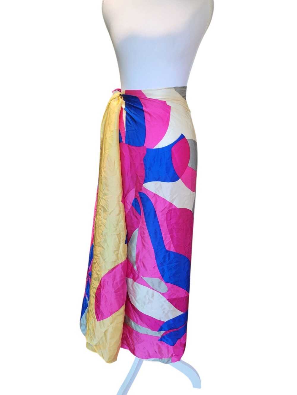 Extra Large 100% Silk Colorful Pink Yellow Blue Silver Scarf